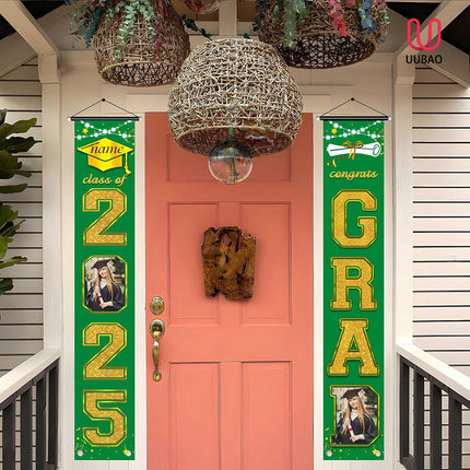 UUBAO Custom Graduation Party Decorations 2025 Personalization Congrats Grad Banner Graduation Front Door Porch Sign Backdrop(Dark Green and Gold)