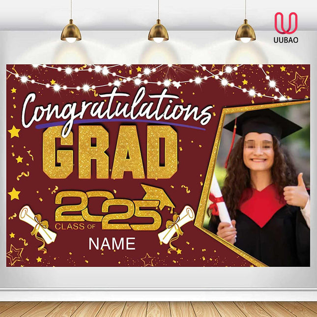 UUBAO Custom Graduation Party Decorations Personalization Banner Class of 2025 Backdrop (Maroon and Gold)