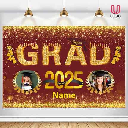 UUBAO Custom Graduation Party Decorations Personalization Banner Class of 2025 Backdrop (Maroon and Gold)