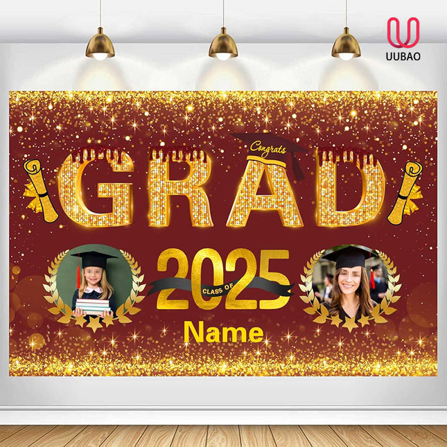 UUBAO Custom Graduation Party Decorations Personalization Banner Class of 2025 Backdrop (Maroon and Gold)