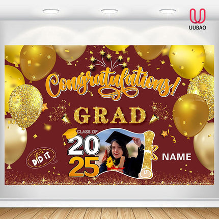 UUBAO Custom Graduation Party Decorations Personalization Banner Class of 2025 Backdrop (Maroon and Gold)