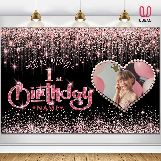 UUBAO Custom Happy Birthday Backdrop Personalization Glitter DiamondBanner for Girls Women(Rose Gold)