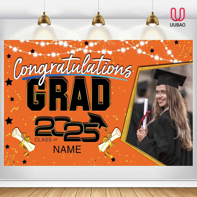 UUBAO Custom Graduation Party Decorations Personalization Banner Class of 2025 Backdrop (Orange)