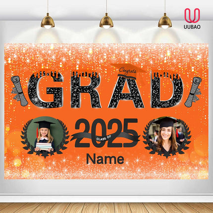 UUBAO Custom Graduation Party Decorations Personalization Banner Class of 2025 Backdrop (Orange)