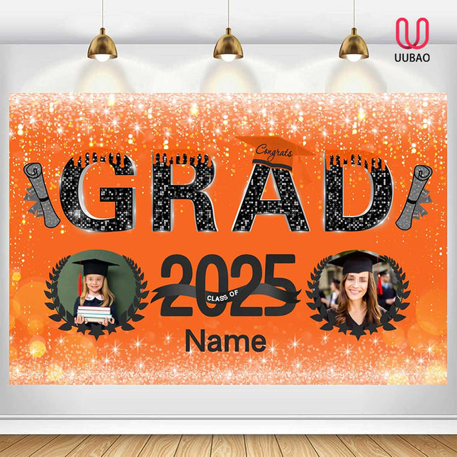 UUBAO Custom Graduation Party Decorations Personalization Banner Class of 2025 Backdrop (Orange)