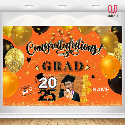 UUBAO Custom Graduation Party Decorations Personalization Banner Class of 2025 Backdrop (Orange)