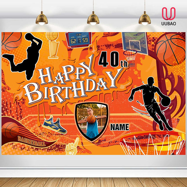 UUBAO Custom Basketball Theme Birthday Decoration Banner Personalized Fabric Banner Birthday Party Supplies for Men Boys