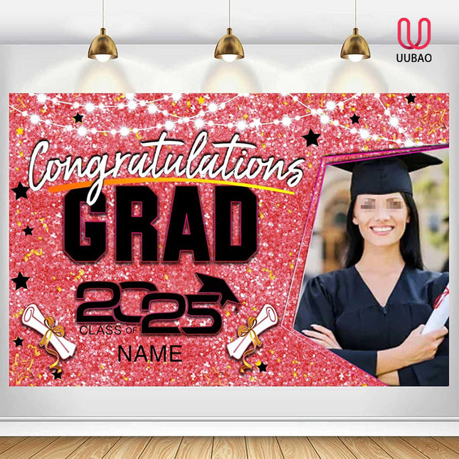 UUBAO Custom Graduation Party Decorations Personalization Banner Class of 2025 Backdrop (Pink)