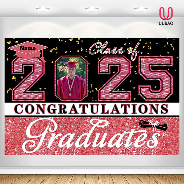 UUBAO Custom Graduation Party Decorations Personalization Banner Class of 2025 Backdrop (Pink)