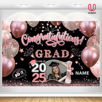 UUBAO Custom Graduation Party Decorations Personalization Banner Class of 2025 Backdrop (Pink)