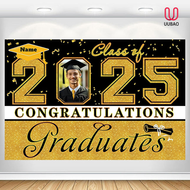 UUBAO Custom Graduation Party Decorations Personalization Banner Class of 2025 Backdrop (Yellow)