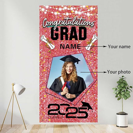 UUBAO Custom Graduation Party Decorations Personalization Banner Class of 2025 Backdrop Door Cover (Pink)