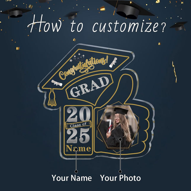 UUBAO Personalized Graduation Decorative Signs Plaques Class of 2024 Desk Paperweight Farewell Memorial Gift with Photo(Champagne)