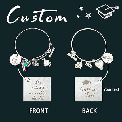 UUBAO Custom Graduation Bracelet 2025 Personalized Engraved Name High School College Graduation Gifts, Senior Graduate Crystal Heart Charm Bracelet Bangle