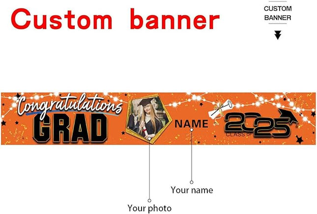 UUBAO Custom Graduation Party Decorations 2025 Personalization Congrats Grad Banner Graduation Backdrop(Orange)