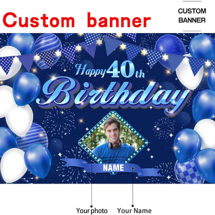 UUBAO Custom Navy Blue Theme Birthday Banner for Party Happy Birthday Backdrop Decoration Personalized with Name and Photo