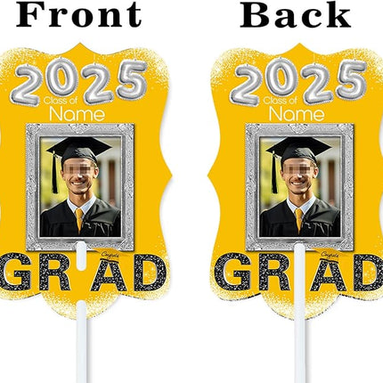 UUBAO Personalized Graduation Double Sided Face Fan Class of 2025 Customized Graduation Head Face Cutout with Handle Fun Photo Prop Supplies(Yellow)