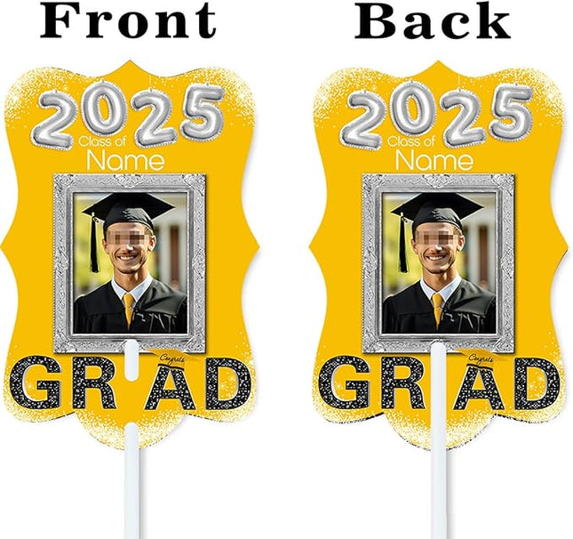 UUBAO Personalized Graduation Double Sided Face Fan Class of 2025 Customized Graduation Head Face Cutout with Handle Fun Photo Prop Supplies(Yellow)