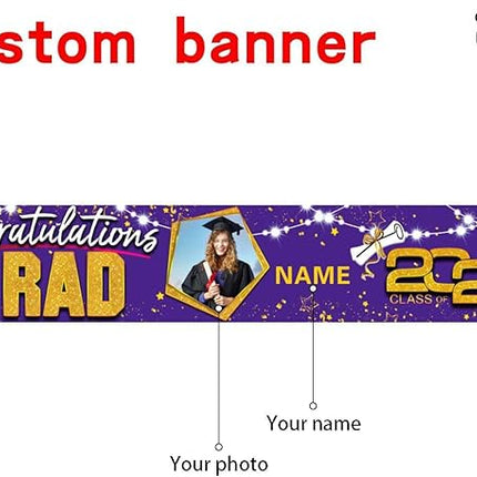 UUBAO Custom Graduation Party Decorations 2025 Personalization Congrats Grad Banner Graduation Backdrop(Purple and Gold)