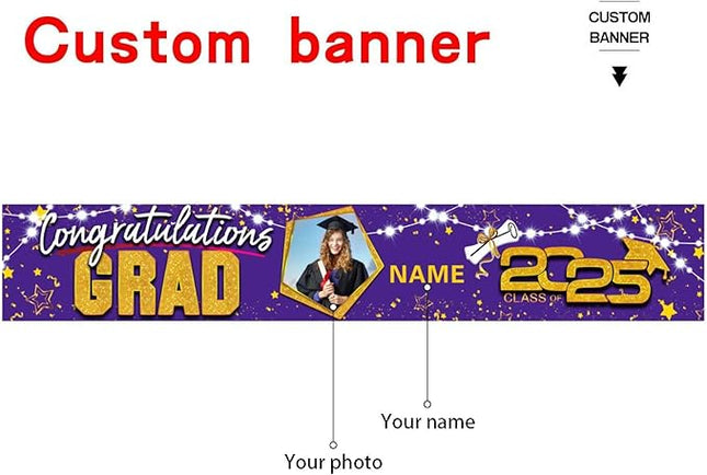 UUBAO Custom Graduation Party Decorations 2025 Personalization Congrats Grad Banner Graduation Backdrop(Purple and Gold)