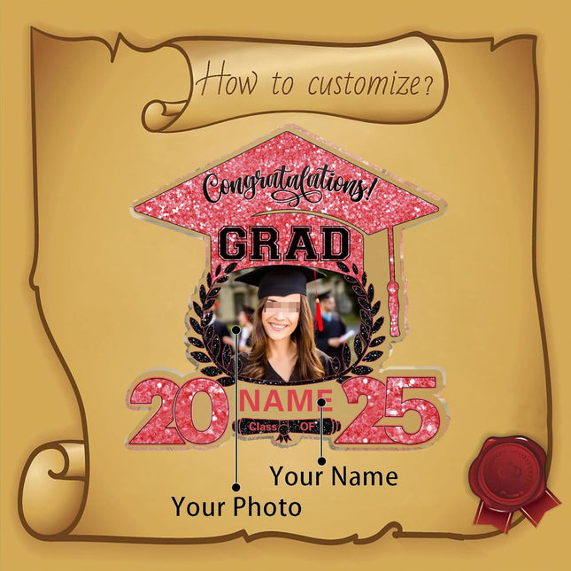 UUBAO Customized Graduation Plaque with Photo Crystal Desktop Keepsake Gift (Pink)