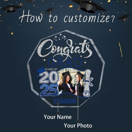UUBAO Personalized Graduation Gift Class of 2025 Desk Paperweight Farewell Memorial Decorative Signs Plaques with Photo (Blue and Silver)