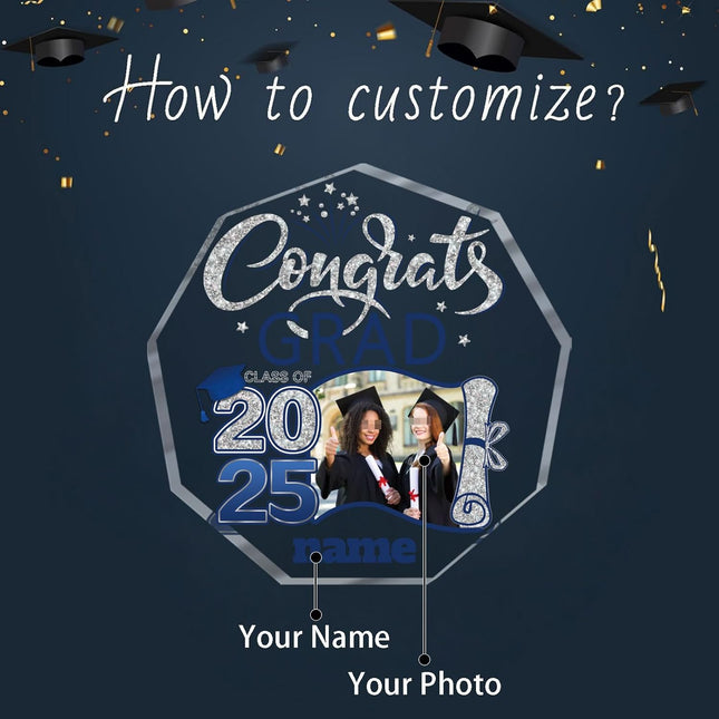 UUBAO Personalized Graduation Gift Class of 2025 Desk Paperweight Farewell Memorial Decorative Signs Plaques with Photo (Blue and Silver)