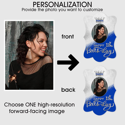 UUBAO Custom Happy Birthday Face Cutout Fans Personalized Photo Prop Signs for Birthday Party(Blue and Silver)