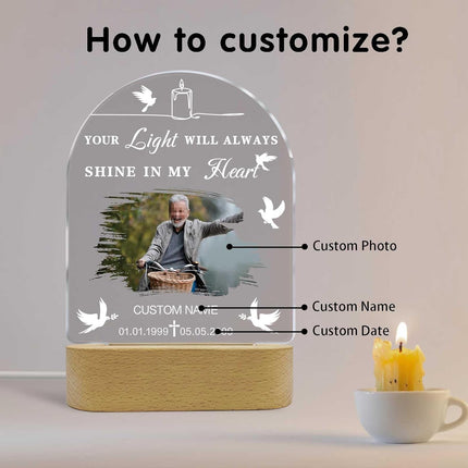UUBAO Personalized Memorial Gift Photo Night Light Customized Light Up Acrylic Plaque Lamp Sympathy Bereavement Remembrance Gift(Peace Dove)