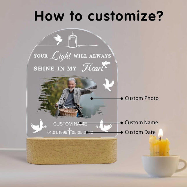 UUBAO Personalized Memorial Gift Photo Night Light Customized Light Up Acrylic Plaque Lamp Sympathy Bereavement Remembrance Gift(Peace Dove)