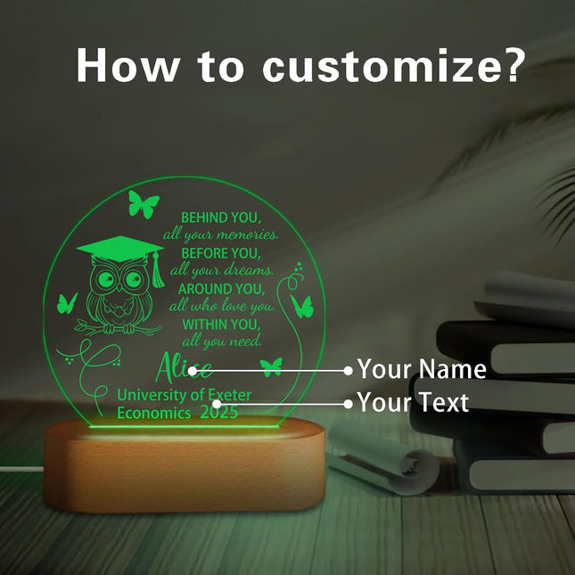 UUBAO Personalized Graduation Lamp Gifts for Her or Him Class of 2025 Custom Name College & Year Congrats Grad 3D Illusion Night Light Decoration for High School Graduation or University (Owl)