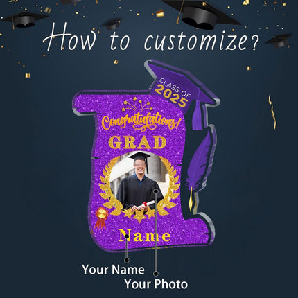 UUBAO Personalized Graduation Gift Class of 2025 Desk Paperweight Farewell Memorial Decorative Signs Plaques with Photo (Purple)