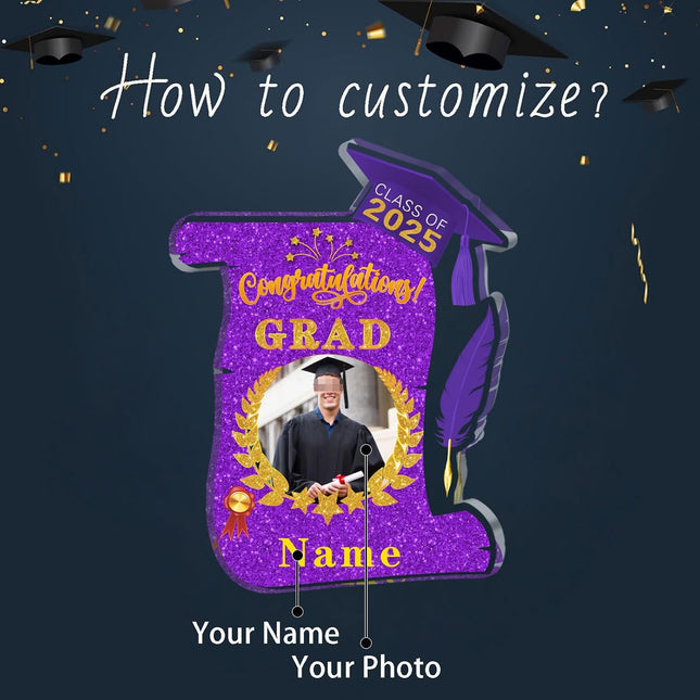 UUBAO Personalized Graduation Gift Class of 2025 Desk Paperweight Farewell Memorial Decorative Signs Plaques with Photo (Purple)