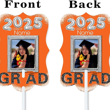 UUBAO Personalized Graduation Double Sided Face Fan Class of 2025 Customized Graduation Head Face Cutout with Handle Fun Photo Prop Supplies(Orange)