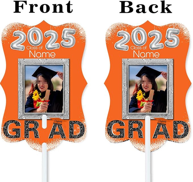 UUBAO Personalized Graduation Double Sided Face Fan Class of 2025 Customized Graduation Head Face Cutout with Handle Fun Photo Prop Supplies(Orange)