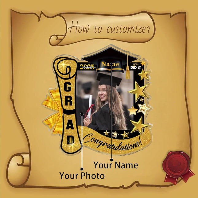 UUBAO Customized Graduation Plaque with Single Picture Custom Picture 2025 Congrats Grad Crystal Desktop Farewell Keepsake Gift (Yellow)