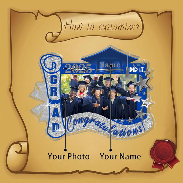UUBAO Customized Graduation Plaque with Photo Crystal Desktop Keepsake Gift (Blue and Silver)