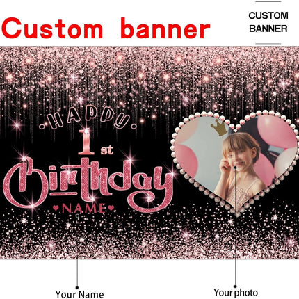 UUBAO Custom Happy Birthday Backdrop Personalization Glitter DiamondBanner for Girls Women(Rose Gold)