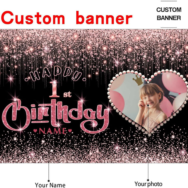 UUBAO Custom Happy Birthday Backdrop Personalization Glitter DiamondBanner for Girls Women(Rose Gold)