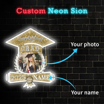 UUBAO Custom Graduation Gift LED Neon Signs Class of 2025 Personalized Photo Congrats Grad USB Powered (Champagne)