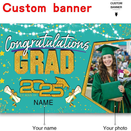 UUBAO Custom Graduation Party Decorations Personalization Banner Class of 2025 Backdrop (Peacock Blue and Gold)