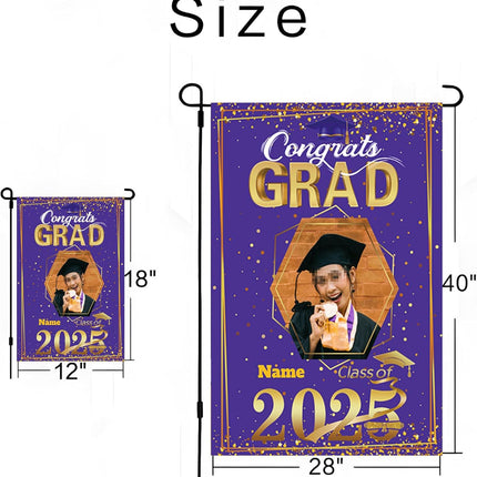 UUBAO Custom Graduation Garden Flag with Photo Class of 2025 Congrats Grad Double Sided Yard Flag Decorative Gifts (Purple)