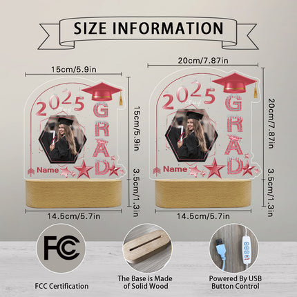 UUBAO Graduation Gifts Personalized Night Light Class of 2025 Custom Photo Name Gifts for Him Her Gifts for College, High School (Pink)