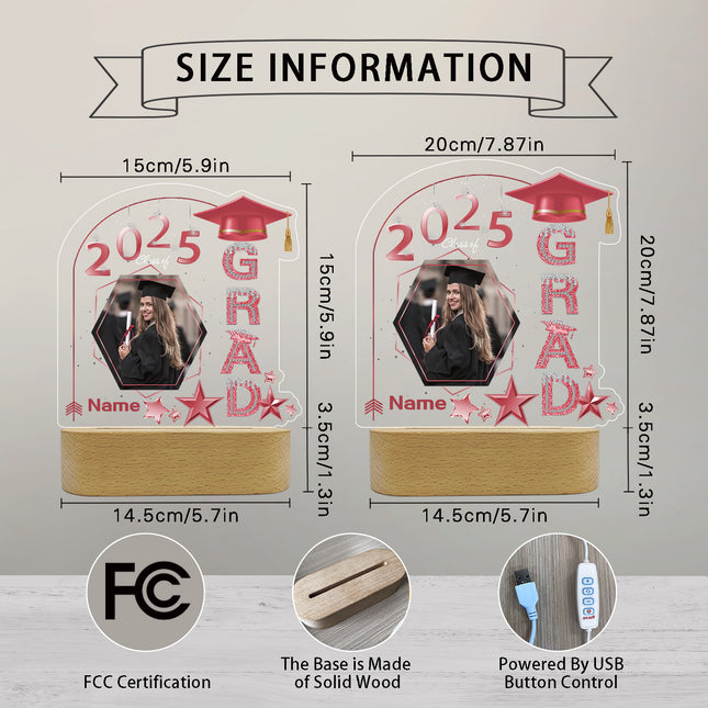 UUBAO Graduation Gifts Personalized Night Light Class of 2025 Custom Photo Name Gifts for Him Her Gifts for College, High School (Pink)