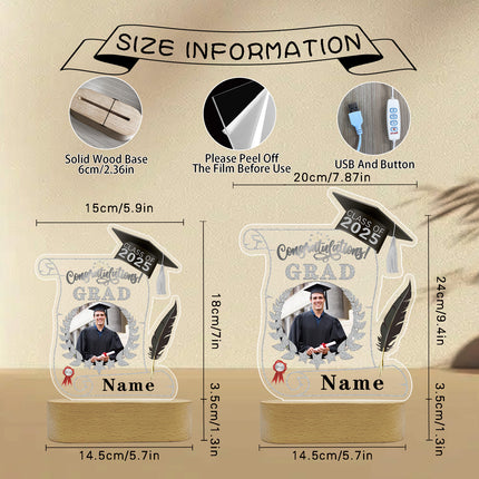 UUBAO Personalized Night Light Class of 2025 Graduation Gift for Junior High School College Teachers and Classmates(Black and Silver)