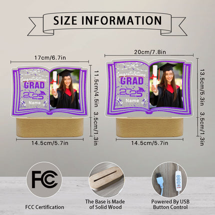 UUBAO Custom Night Light with Photo Name 2025 Personalized Graduation Led Lamp for Women Man Gifts for College High School (Purple)