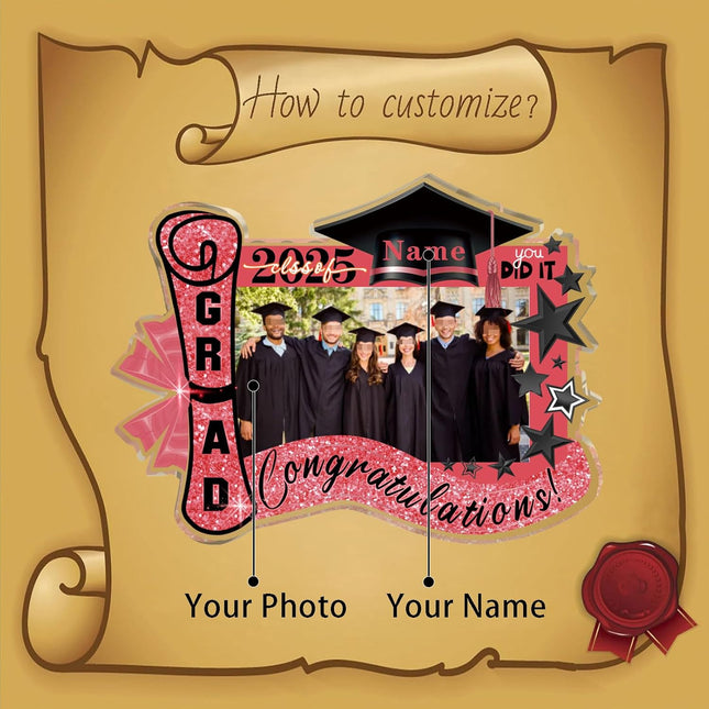 UUBAO Customized Graduation Plaque with Photo Crystal Desktop Keepsake Gift (Pink)