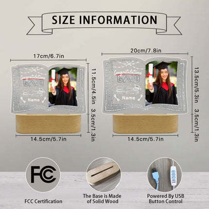 UUBAO Custom Night Light with Photo Name 2025 Personalized Graduation Led Lamp for Women Man Gifts for College High School (Silver)
