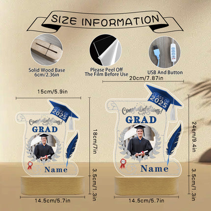 UUBAO Personalized Night Light Class of 2025 Graduation Gift for Junior High School College Teachers and Classmates(Blue and Silver)