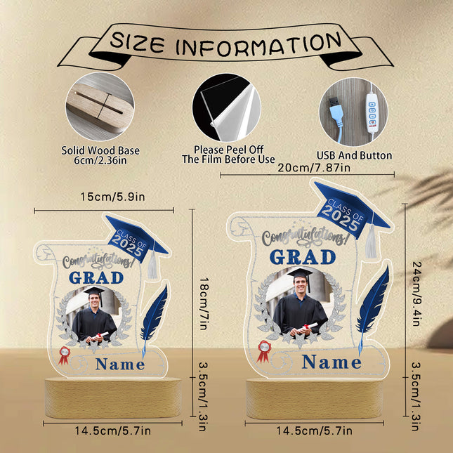UUBAO Personalized Night Light Class of 2025 Graduation Gift for Junior High School College Teachers and Classmates(Blue and Silver)